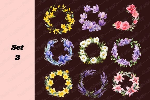 Download Watercolor Round Circle Flower Frame Set - Frame Collection