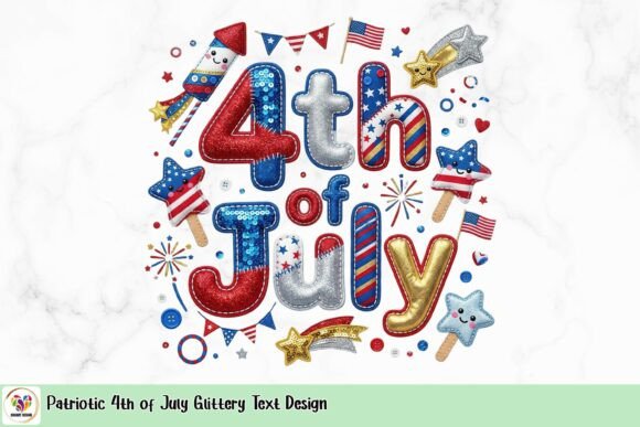 Download Patriotic 4th of July Glittery Text Design - Text design Collection