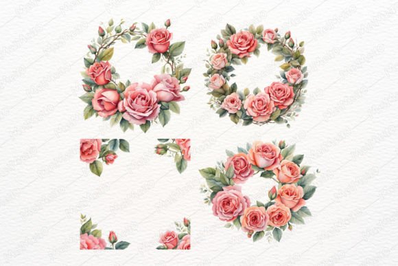 Download Watercolor Rose Flower Wreath Frame Set - Frame Collection